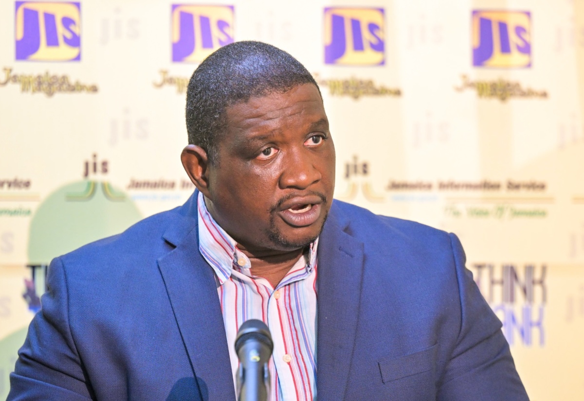 Director General, Hazardous Substances Regulatory Authority (HSRA), Dr. Cliff Riley, addresses a Jamaica Information Service (JIS) ‘Think Tank’ at the Agency’s head office in Kingston on Tuesday (March 19).