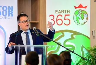 Minister without Portfolio in the Ministry of Economic Growth and Job Creation, Senator the Hon. Matthew Samuda, delivers the keynote address during Monday’s (April 22) media launch for The Great Mangrove Cleanup, at GraceKennedy Limited on Harbour Street, downtown Kingston.

