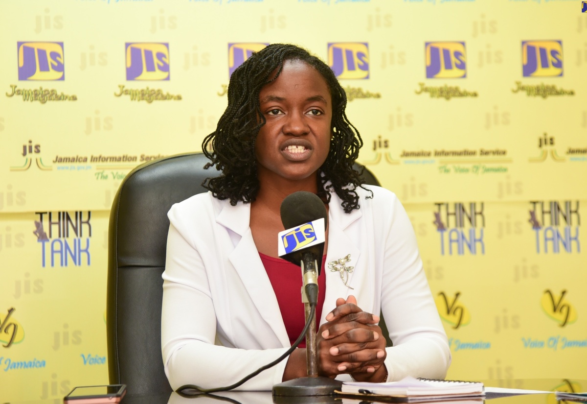 Principal Director for the Fisheries Compliance, Licensing and Statistics Division at the National Fisheries Authority (NFA), Dr. Zahra Oliphant, addresses a Think Tank on Wednesday (April 24), at the JIS head office in Kingston.