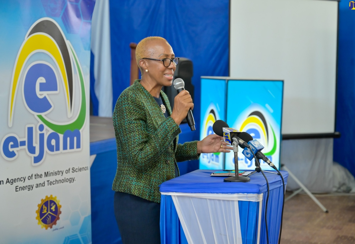 Minister of Education and Youth,  Hon. Fayval Williams, addresses the media launch of the Crea+her Girls in ICT Hackathon 2024 at the Immaculate Conception High School in Kingston on April 16. The event is being hosted by e-Learning Jamaica Company Limited (e-Learning Jamaica) in partnership with STEAMHouse.

