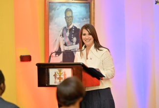 Ambassador of the Dominican Republic to Jamaica, Her Excellency Angie Martinez, addresses a gala concert hosted by the Embassy on Wednesday evening (April 17) at King’s House.  The event was part of Dominican Week activities from April 12 to 19, to celebrate the enduring friendship between the countries and foster economic cooperation, cultural exchange, and mutual understanding.

