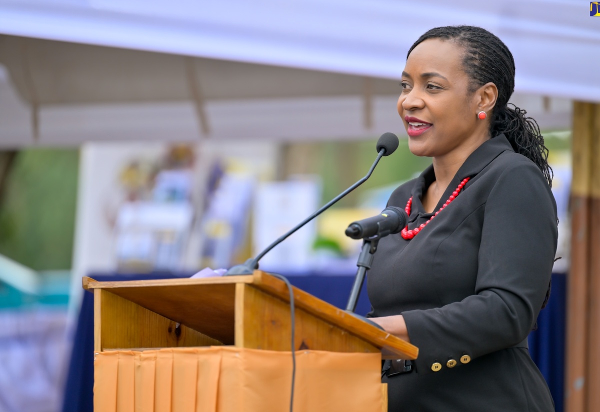 Minister of State in the Ministry of Education and Youth, Hon. Marsha Smith, addresses a Tertiary Recruitment Drive, held at the Manchester High School, Mandeville on April 19.