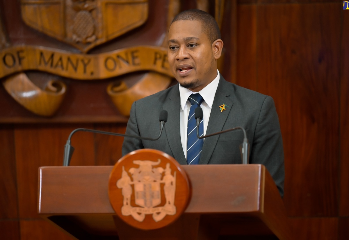 Minister of Agriculture, Fisheries and Mining, Hon. Floyd Green, speaks at a post-Cabinet press briefing, held on Wednesday (April 24), at Jamaica House.