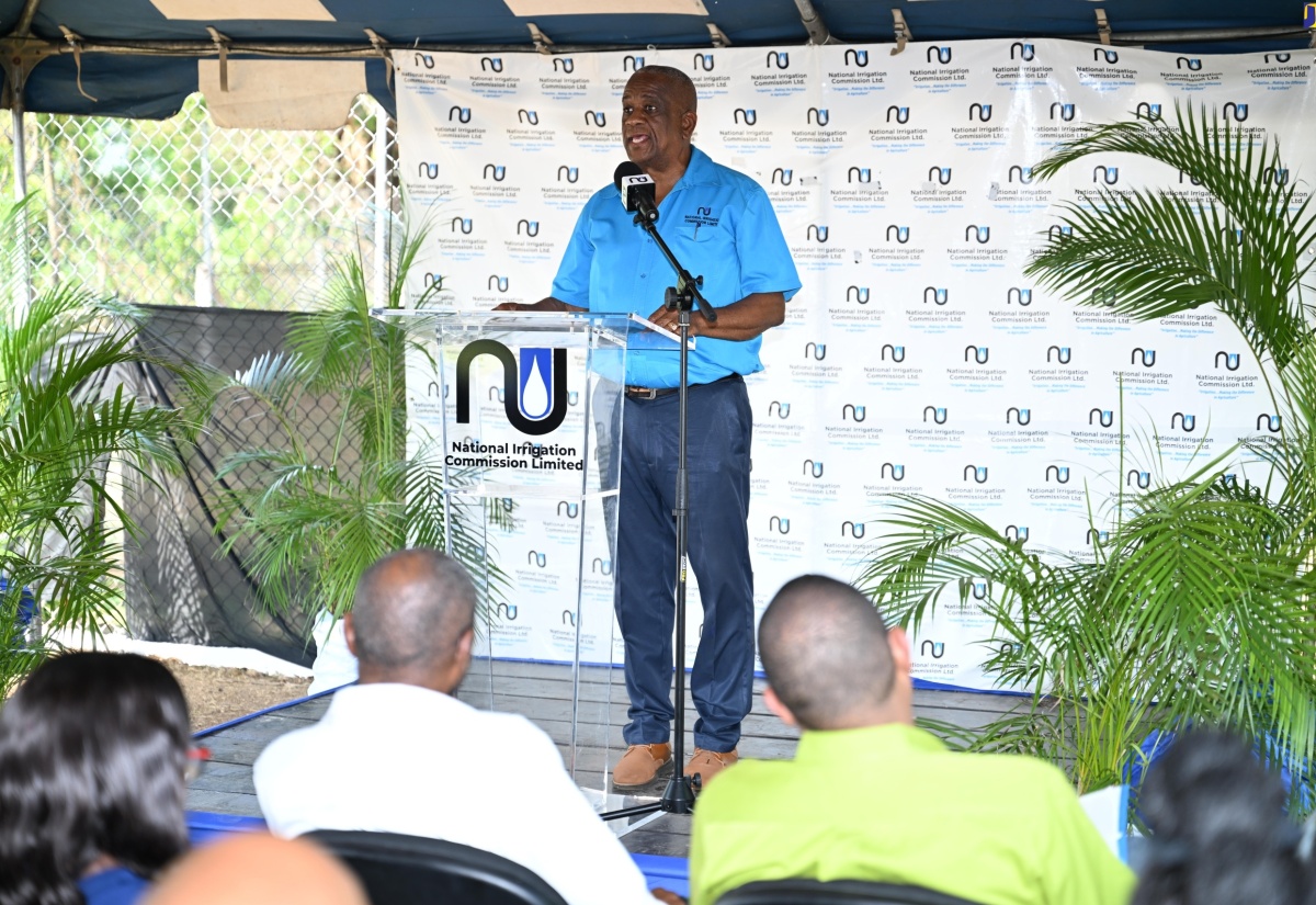 State Minister in the Ministry of Agriculture, Fisheries and Mining, Hon. Franklin Witter, addresses the commissioning ceremony for two water trucks, at the National Irrigation Commission’s Hounslow office in St. Elizabeth, on April 26.