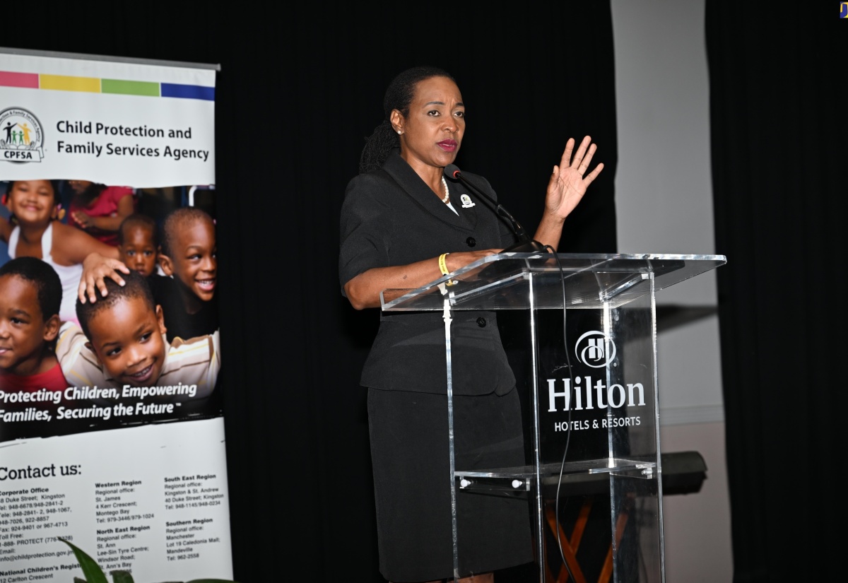Minister of State in the Ministry of Education and Youth, Hon. Marsha Smith, addresses participants in Monday’s (April 29) opening ceremony for the Child Protection and Family Services Agency (CPFSA) Sixth Annual Field Services Conference at the Hilton Rose Hall Hotel and Spa in St. James.


