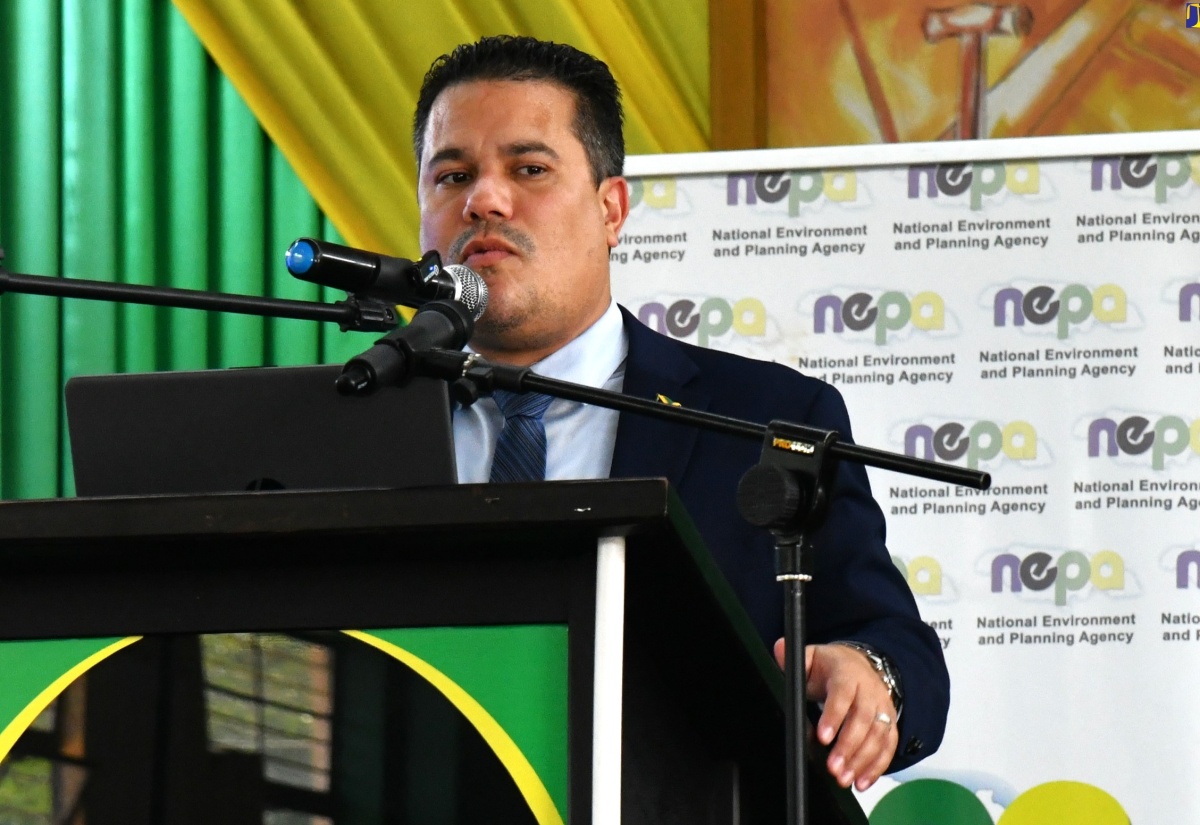 Minister Without Portfolio in the Ministry of Economic Growth and Job Creation, Senator the Hon. Matthew Samuda, addresses Excelsior High School’s ‘World Earth Day’ observance on April 22 at the school’s Mountain View location in Kingston.

