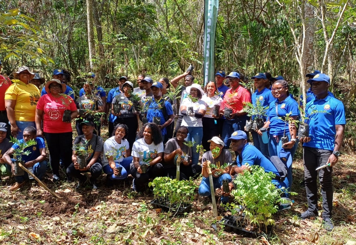 Staff members from the Jamaica Fire Brigade – Area 2, the Forestry Department, and Sandals Resorts International participate in Sandals Foundation’s Earth Day activity (tree planting) at the Dunn’s River Watershed at Bogue Estate in Ocho Rios, St. Ann, on April 22. 