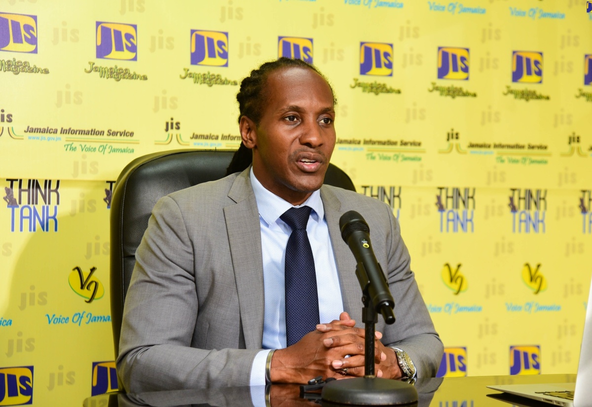 Minister of State in the Ministry of Foreign Affairs and Foreign Trade, Hon. Alando Terrelonge, addresses a Jamaica Information Service (JIS) Think Tank at the agency’s head office in Kingston on Thursday (April 25).