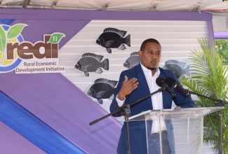 Minister of Agriculture, Fisheries and Mining, Hon. Floyd Green, addresses the recent ground-breaking ceremony for the $574-million fish hatchery in Twickenham Park, St. Catherine.

