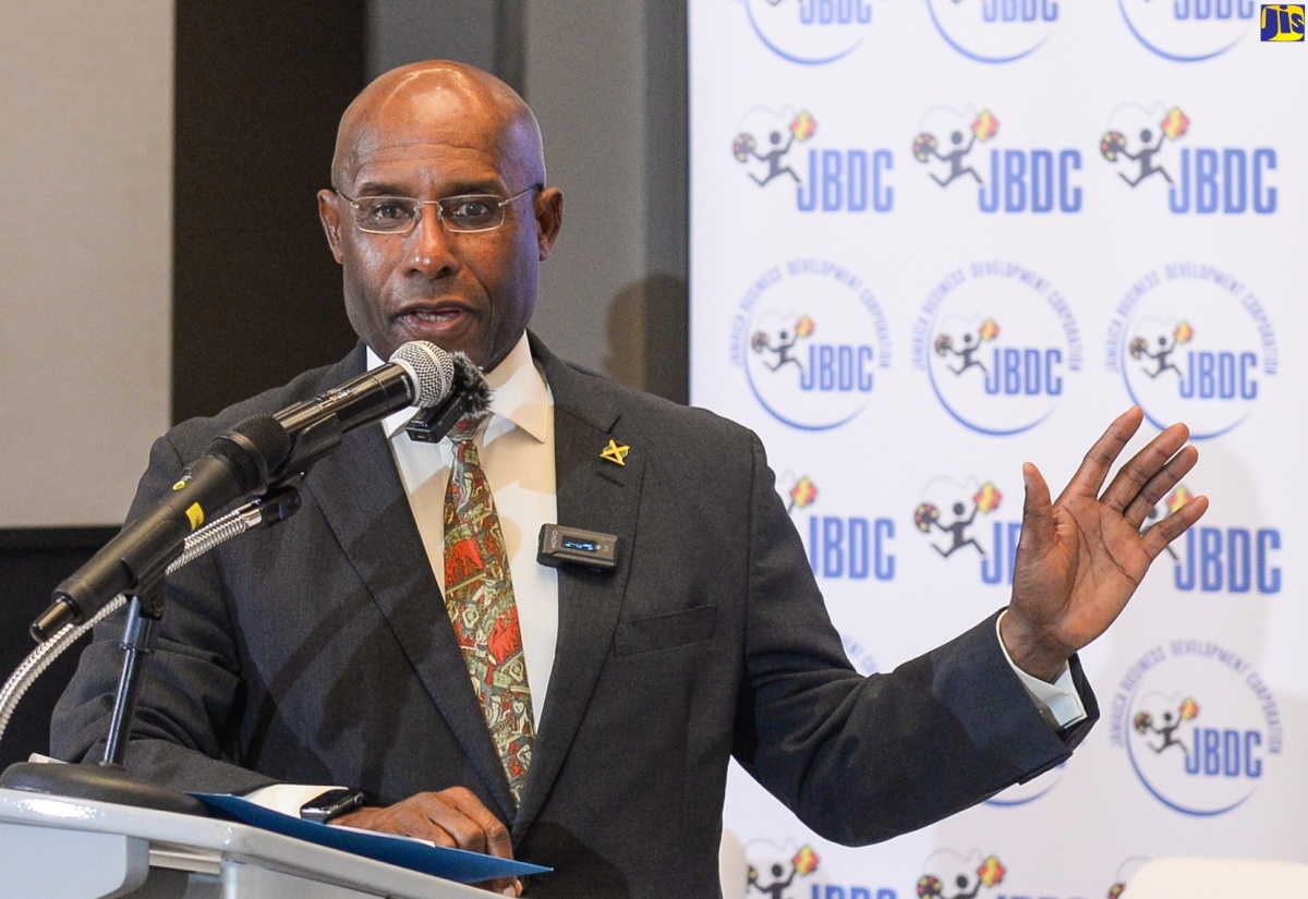 Minister of Industry, Investment and Commerce, Senator the Hon. Aubyn Hill, delivers remarks at the Jamaica Business Development Corporation (JBDC) ‘Breakfast with the CEO’ event held recently at the AC Marriott Hotel in New Kingston.