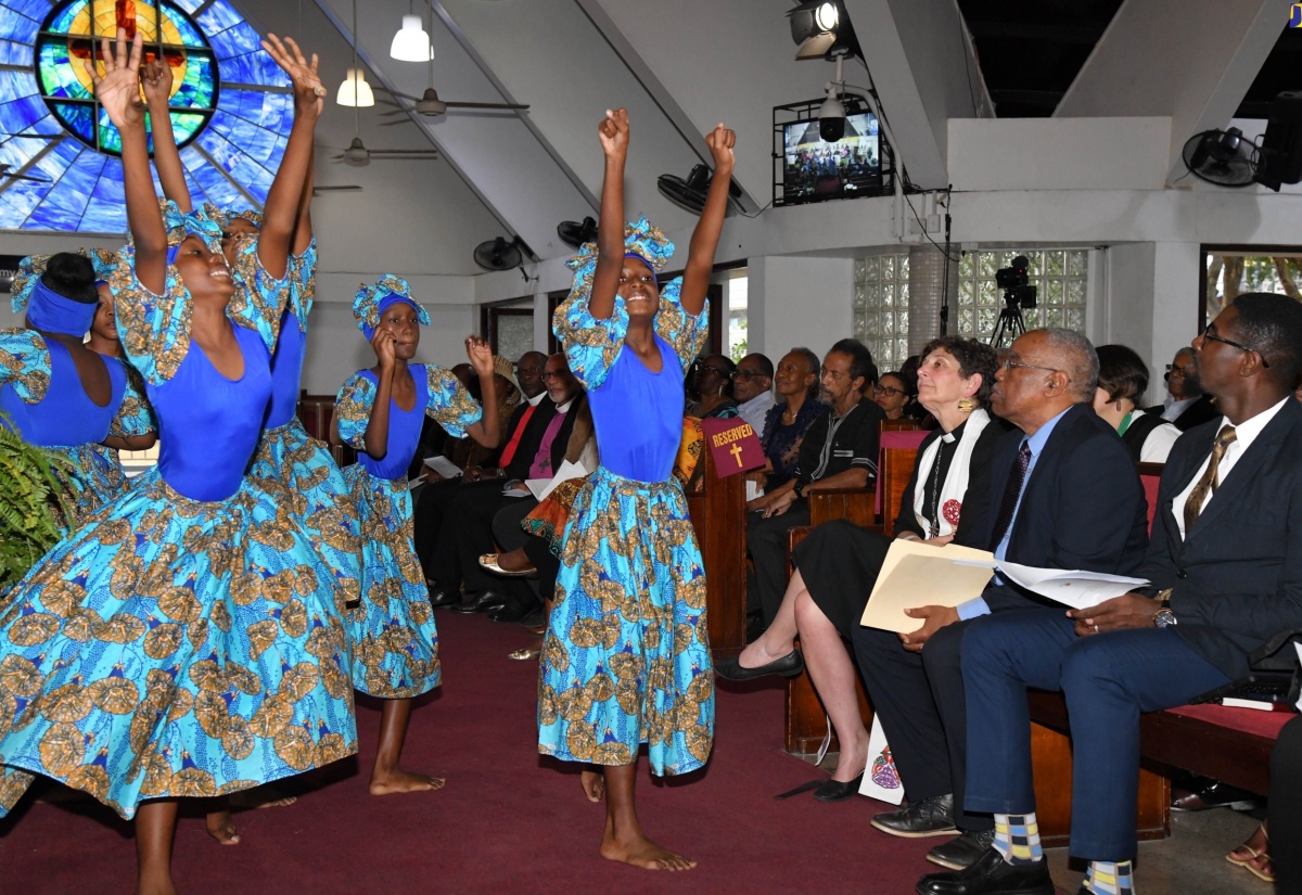 The Meadowbrook Preparatory School dance troupe in performance at the ecumenical church service on ‘Reparation, A Path to Repentance, Healing, and Unity’ held on Sunday (April 14) at the Webster Memorial United Church in St. Andrew.

