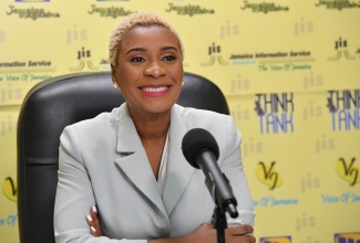 Managing Director of the HEART/NSTA Trust, Dr. Taneisha Ingleton, reports on the entity’s achievements during the 2023/2024 fiscal year, at a JIS Think Tank on Monday, April 29.