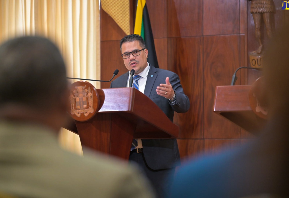 Minister without Portfolio in the Ministry of Economic Growth and Job Creation, Senator the Hon. Matthew Samuda, responds to a question during Wednesday’s (April 10) post-Cabinet press briefing at Jamaica House.
