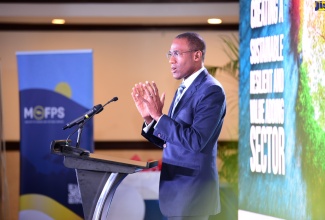 Minister of Finance and the Public Service, Dr. the Hon. Nigel Clarke, delivers the keynote address at the 2024 Caribbean Public Sector Financial Management Conference held at The Jamaica Pegasus hotel in St. Andrew on March 22.
