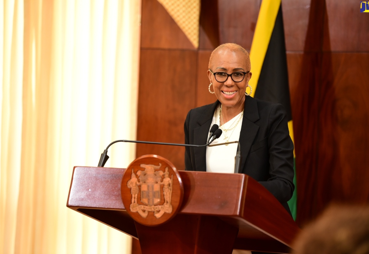 Minister of Education and Youth, Hon. Fayval Williams, addresses Wednesday’s (May 29) post-Cabinet press briefing at Jamaica House.

