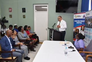 Minister of Health and Wellness, Dr. the Hon. Christopher Tufton, addresses the ceremony to officially commission three X-ray machines into service at the Kingston Public Hospital (KPH), located in downtown Kingston on Tuesday (May 21).

