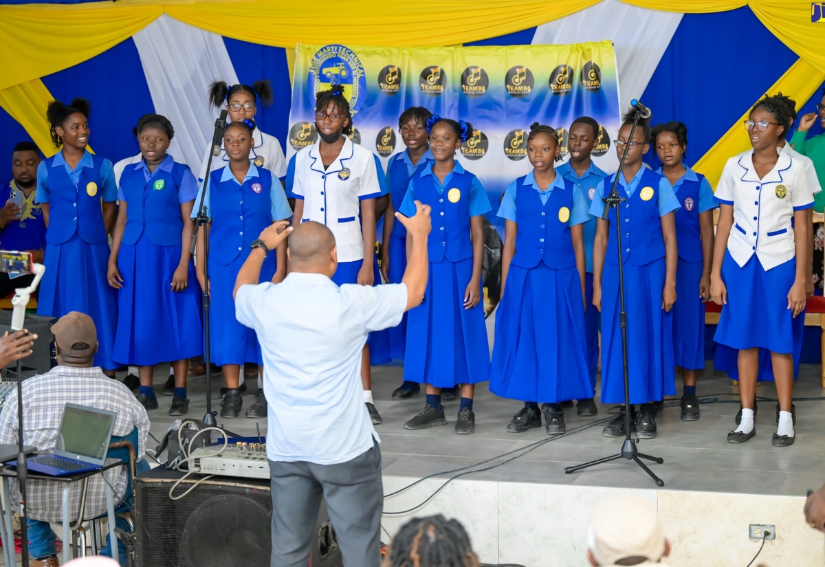 Students from the Jose Marti Technical High School, perform a song at a ceremony held at the institution in St. Catherine on Monday (April 29) where several musical instruments, valued at over $2 million, were handed over to the Visual Arts Department. The instruments were donated by the past students’ association.