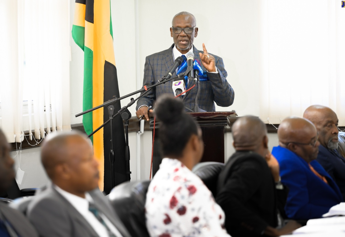 Minister of Local Government and Community Development, Hon. Desmond McKenzie, addresses the monthly meeting of the Portland Municipal Corporation,  in Port Antonio, on May 9.

