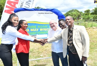 Minister of State in the Ministry of Education and Youth, Hon. Marsha Smith (second left), participates in the official launch of the building project for the Eva May Wright Auditorium at New Forest High School in Manchester on May 23. Others from left are: Executive Director, National Baking Company Foundation, Lauri-Ann Samuels; Eva May Wright’s son,  Joseph Wright; Retail Business Manager, ARC Manufacturing, Diana Johnson; and Principal of New Forest High School, Arnaldo Allen.

