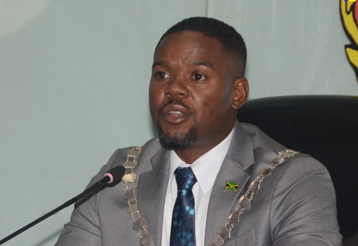 Mayor of Montego Bay, Councillor Richard Vernon, addresses the St. James Municipal Corporation’s monthly meeting on Thursday (May 9). 