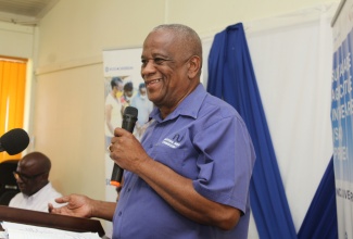 Minister of State in the Ministry of Agriculture, Fisheries and Mining, Hon. Franklin Witter, addresses the closing ceremony for the Sustainable Agriculture in the Caribbean (SAC) Livestock Technical Services Providers’ Small Ruminant Production Training programme, which was held at the Eltham Training Centre in Ocho Rios, St. Ann, on May 10.

