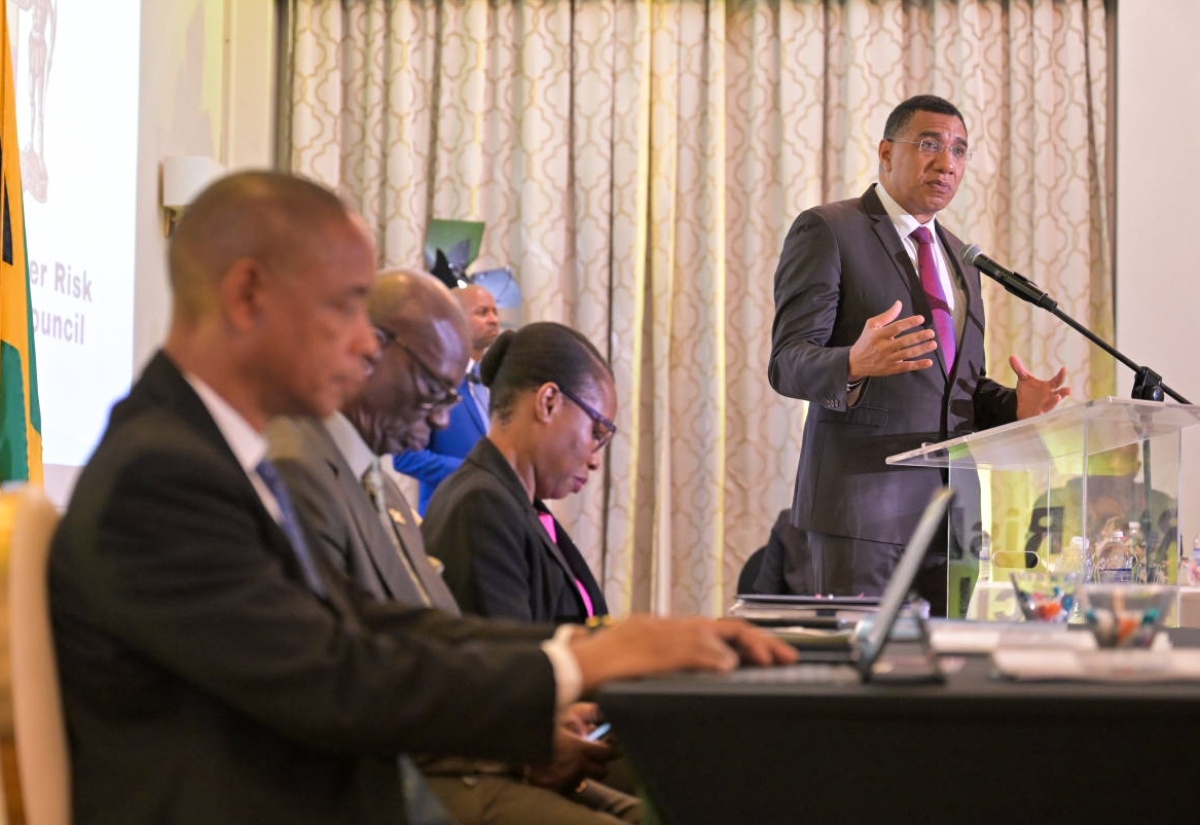 Prime Minister, the Most Hon. Andrew Holness, addresses Wednesday’s (May 29) National Disaster Risk Management Council meeting at Sandals Ochi Beach Resort in St. Ann. 