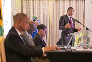 Prime Minister, the Most Hon. Andrew Holness, addresses Wednesday’s (May 29) National Disaster Risk Management Council meeting at Sandals Ochi Beach Resort in St. Ann. 