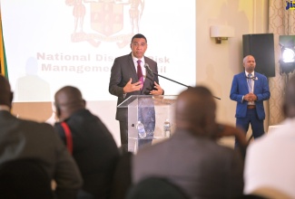 Prime Minister, the Most Hon. Andrew Holness, addresses the National Disaster Risk Management Council Meeting at Sandals Ochi Beach Resort in St. Ann, on Wednesday, May 29.

