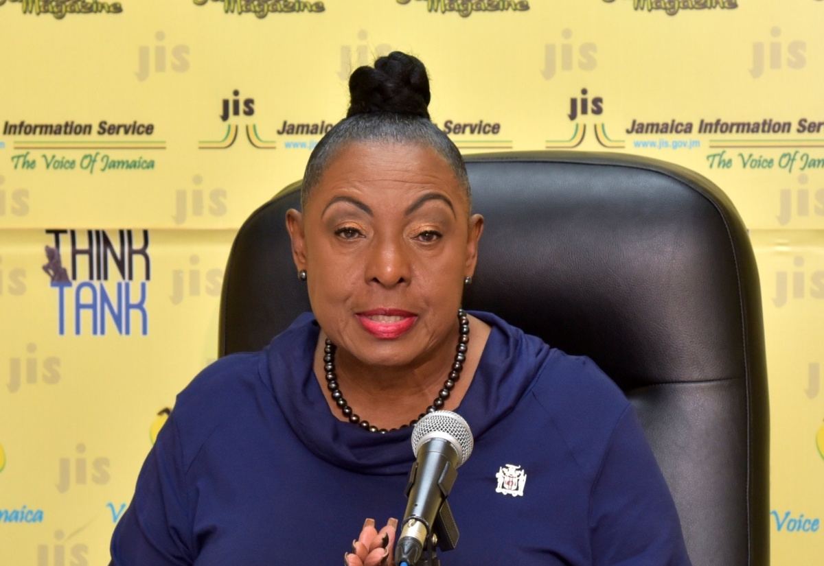 Minister of Culture, Gender, Entertainment and Sport, Hon. Olivia Grange, speaks during a  Jamaica Information Service (JIS) ‘Think Tank’ held at the agency’s head office in Kingston.

 