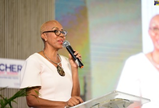 Minister of Education and Youth, Hon. Fayval Williams, addresses a TREND Teacher Engagement Session on Thursday (June 20) at the National Arena in Kingston. The event targetted educators in the Ministry’s Region 1 (Kingston and St. Andrew), Region 2 (Portland, St. Thomas and St. Mary) and Region 3 (St. Ann and Trelawny).   

