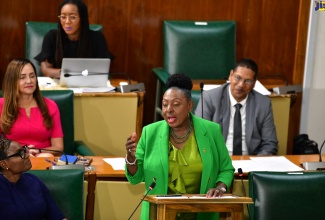 Minister of Culture, Gender, Entertainment and Sport, Hon. Olivia Grange, makes her contribution to the 2024/25 Sectoral Debate in the House of Representatives on Tuesday (June 25).