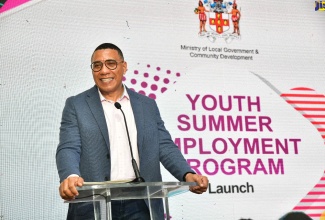 Prime Minister, the Most Hon. Andrew Holness, addresses Friday’s (June 28) launch of the 2024 Youth Summer Employment Programme (YSEP) at William Knibb Memorial High School in Trelawny.


