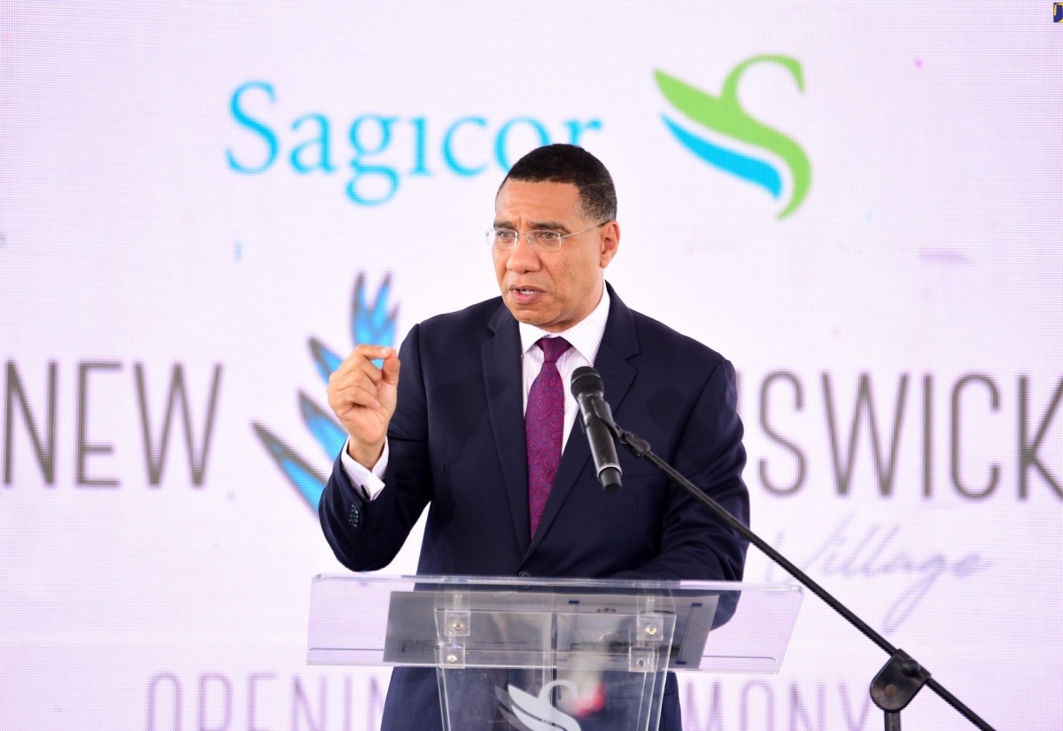 Prime Minister, the Most Hon. Andrew Holness, addresses the recent opening of the multibillion-dollar New Brunswick Village in Spanish Town, St. Catherine.

