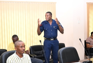 Sergeant attached to the Jamaica Fire Brigade’s St. Elizabeth branch, Owen Ranglin, makes a presentation during a disaster forum at the St. Elizabeth Municipal Corporation on Monday (June 3).