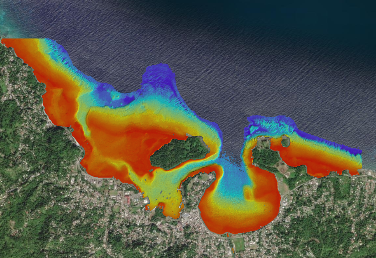 A combination of Satellite Derived Bathymetry and Multibeam Survey done at West and East Harbours in Port Antonio, Portland. 