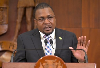 Minister without Portfolio in the Ministry of Economic Growth and Job Creation with Responsibility for Works, Hon. Robert Morgan, addresses Wednesday’s (June 12) post-Cabinet press briefing at Jamaica House.

