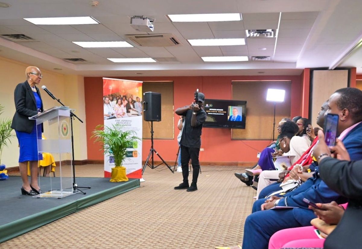 Minister of Education and Youth, Hon. Fayval Williams, delivers the keynote address at Friday’s (June 14) Aspiring Principals' Programme (APP) presentation ceremony, held at the University of the West Indies Regional Headquarters in St. Andrew.

