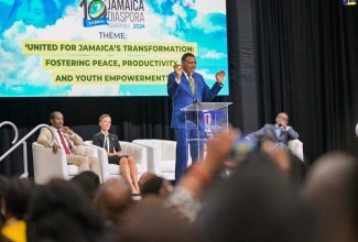 Prime Minister, the Most Hon. Andrew Holness, addressing the 10th Biennial Jamaica Diaspora Conference at the Montego Bay Convention Centre in St. James on Tuesday (June 18).

