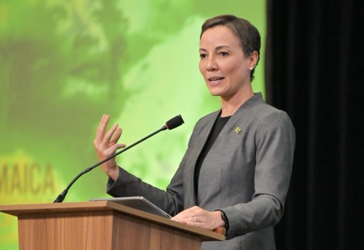 Minister of Foreign Affairs and Foreign Trade, Hon. Kamina Johnson Smith, addresses delegates attending the 10th Biennial Jamaica Diaspora Conference at the Montego Bay Convention Centre in Rose Hall, St. James, on Wednesday (June 19).


