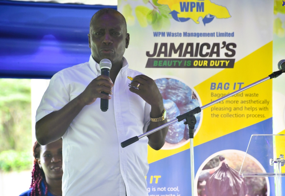 Executive Director, National Solid Waste Management Authority (NSWMA), Audley Gordon, gives remarks during the Agency’s National Solid Waste Day event at Green Pond High School in St. James on June 7. 