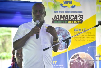 Executive Director, National Solid Waste Management Authority (NSWMA), Audley Gordon, gives remarks during the Agency’s National Solid Waste Day event at Green Pond High School in St. James on June 7. 