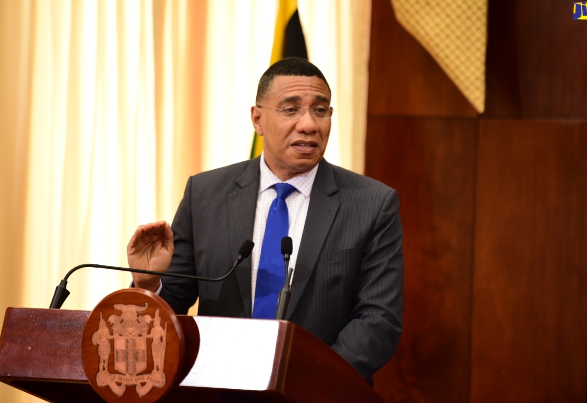 Prime Minister, the Most. Hon. Andrew Holness, addresses a press briefing at Jamaica House on Monday (July 1) to update the nation on Jamaica’s preparedness for Hurricane Beryl.