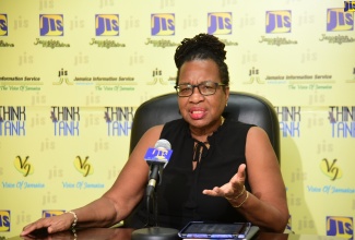 Non-Communicable Disease Lead for the Health System Strengthening Programme (HSSP) within the Ministry of Health and Wellness, Professor Alafia Samuels, addresses a JIS Think Tank on Tuesday (July 30).  

