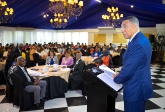 Prime Minister, the Most Hon. Andrew Holness, addresses the Jamaica Government Pensioners Association 57th Annual General Meeting held recently at the Terra Nova All-Suite Hotel in St. Andrew.

