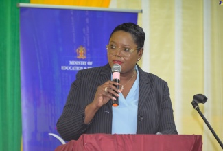 Acting Chief Education Officer in the Ministry of Education and Youth, Terry-Ann Thomas-Gayle, delivers remarks at a Back-to-School Conference for Region Two, held at the Portland-based College of Agriculture, Science and Education (CASE), on Thursday (July 18).