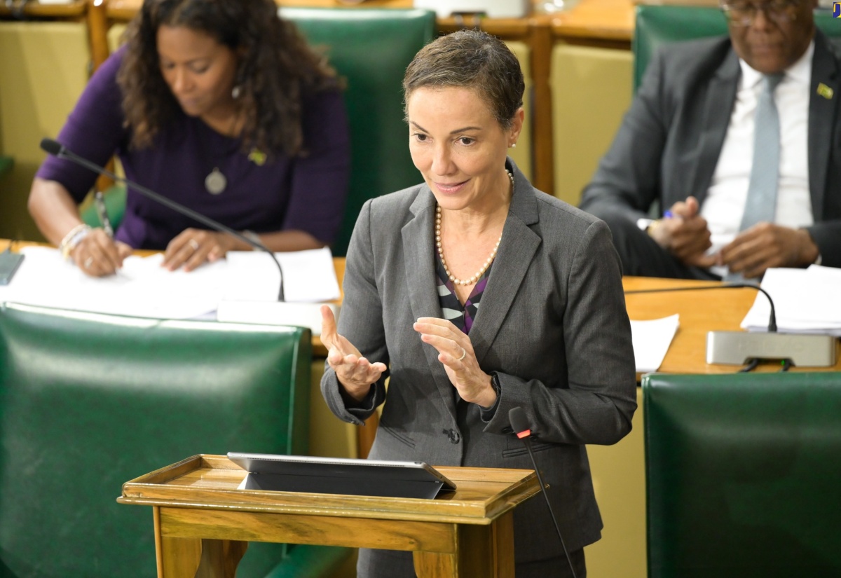 Minister of Foreign Affairs and Foreign Trade and Leader of Government Business in the Upper House, Senator the Hon. Kamina Johnson Smith, addresses Friday’s (July 19) sitting of the Senate at Gordon House.