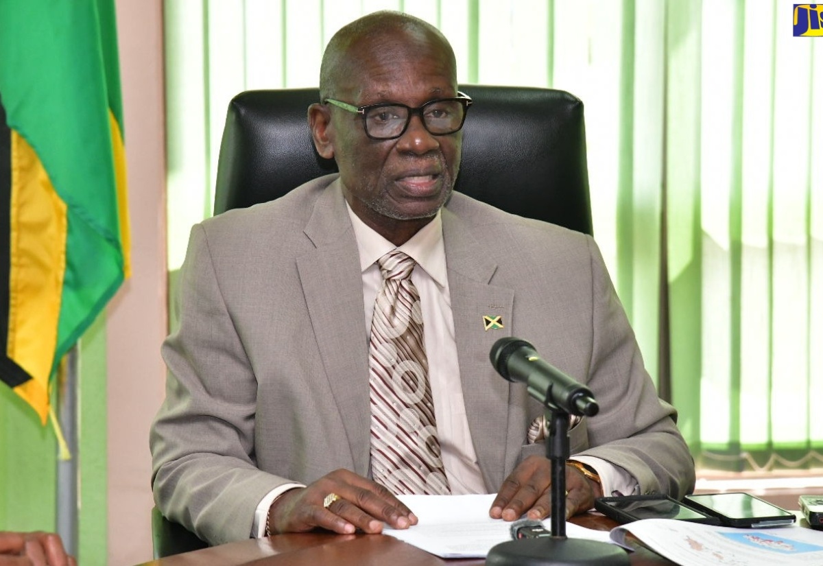 Local Government and Community Development Minister, Hon. Desmond McKenzie, addresses a National Disaster Risk Management Council (NDRMC) meeting at the Ministry’s offices in Kingston on Monday (July 1).