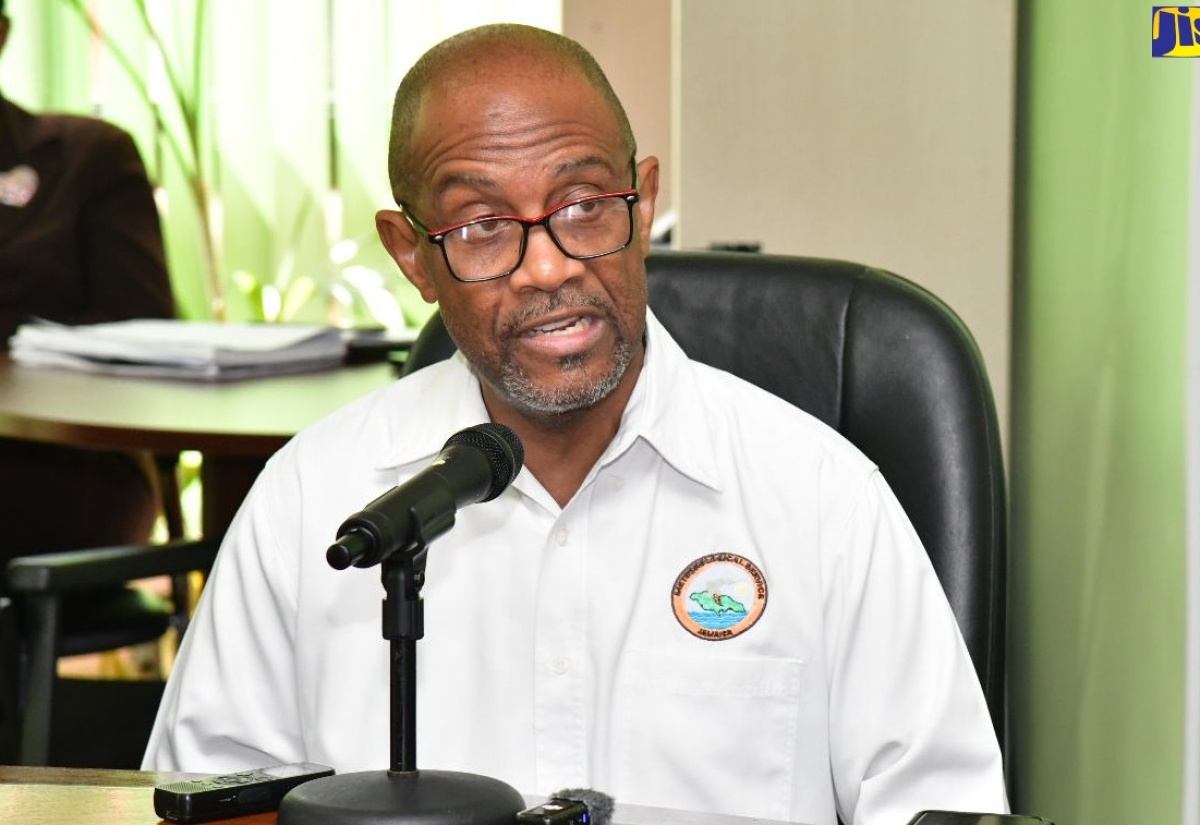 Principal Director, Meteorological Service Branch, Evan Thompson, gives an update on Hurricane Beryl during a meeting of the National Disaster Risk Management Council (NDRMC) at the Ministry of Local Government and Community Development in Kingston on Monday (July 1).