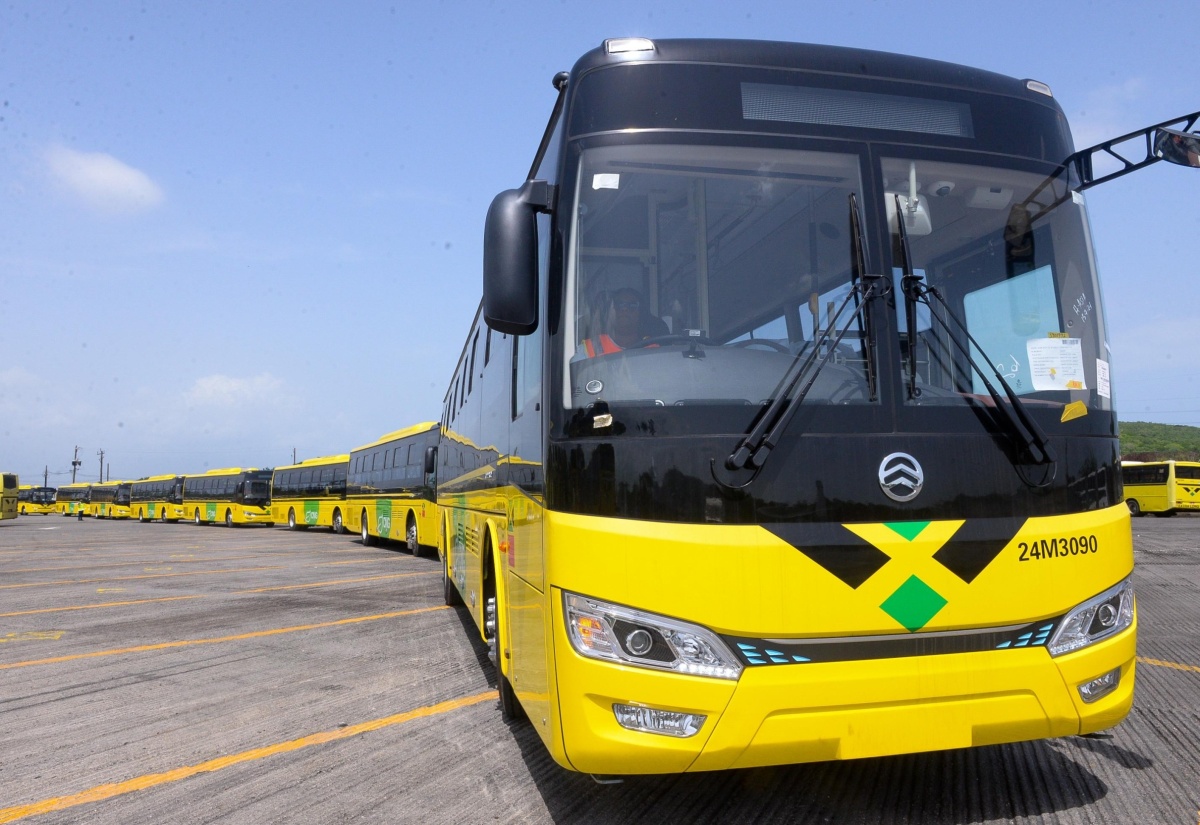 The new Jamaica Urban Transit Company (JUTC) buses arrive at the Portmore Depot in St. Catherine on Monday (July 15), after being cleared at Kingston Wharves. A total of 100 compressed natural gas (CNG) buses were acquired by the Government to strengthen the JUTC fleet.