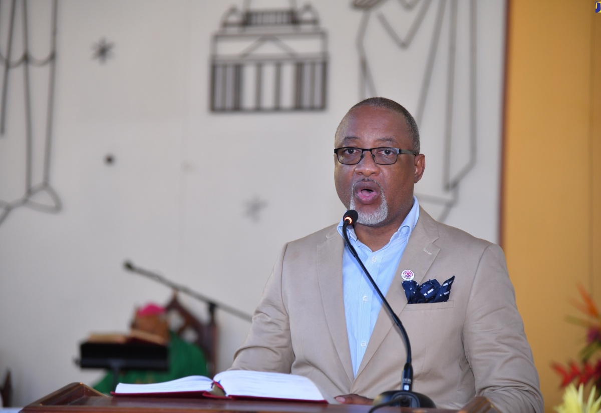 Permanent Secretary in the Ministry of Health and Wellness, Dunstan Bryan, addresses the Healthcare Workers Appreciation Month National Church Service, held on July 21, at the Sts. Peter and Paul Roman Catholic Church in St. Andrew.

